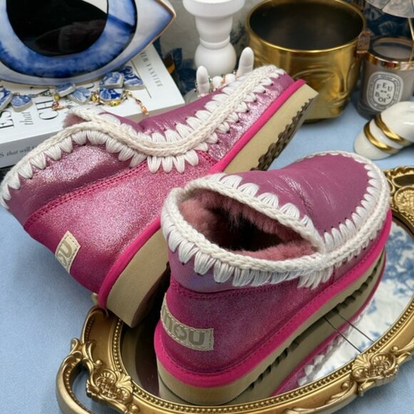 🆕 MOU 🧿 NWOT WOB Metallic & Glitter Pink Eskimo Ankle Boot, Sz EU 38 - Picture 9 of 12